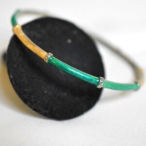 Everyday Casual Green/ Gold Tone 6" Stylish Trendy Bangle Bracelet
